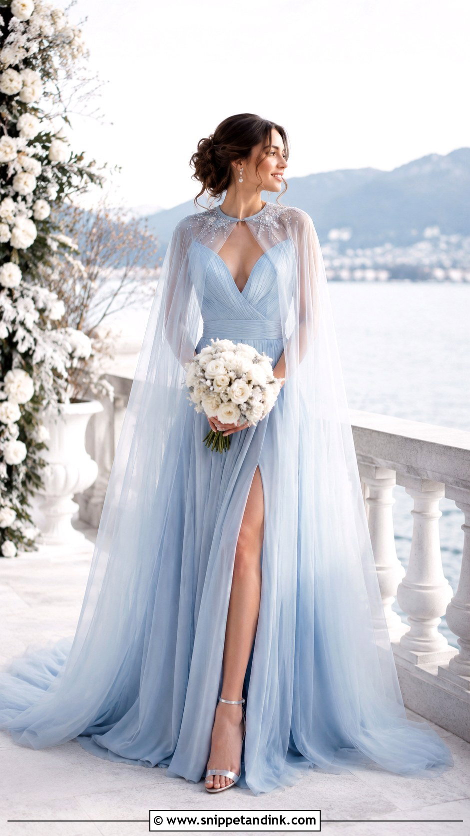 Blue Cape Wedding Dress - Snippet and Ink - 30 Cape Wedding Dress Ideas