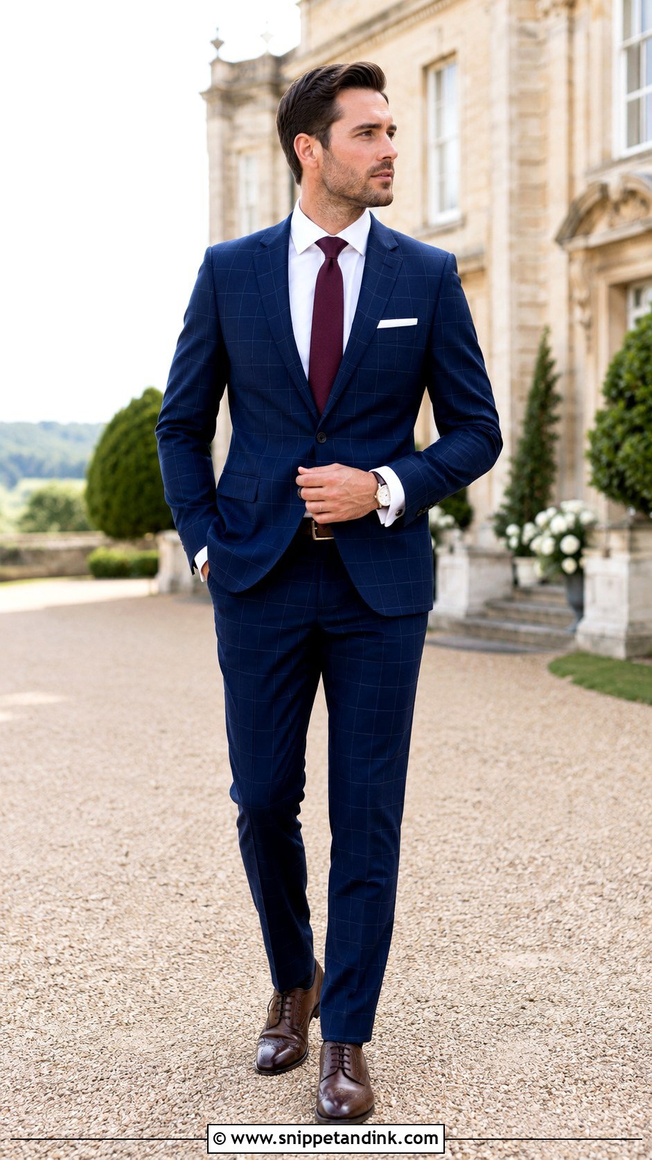 Blue Checked Wedding Suit With Solid Tie - Snippet and Ink - 20 Blue Suits Wedding