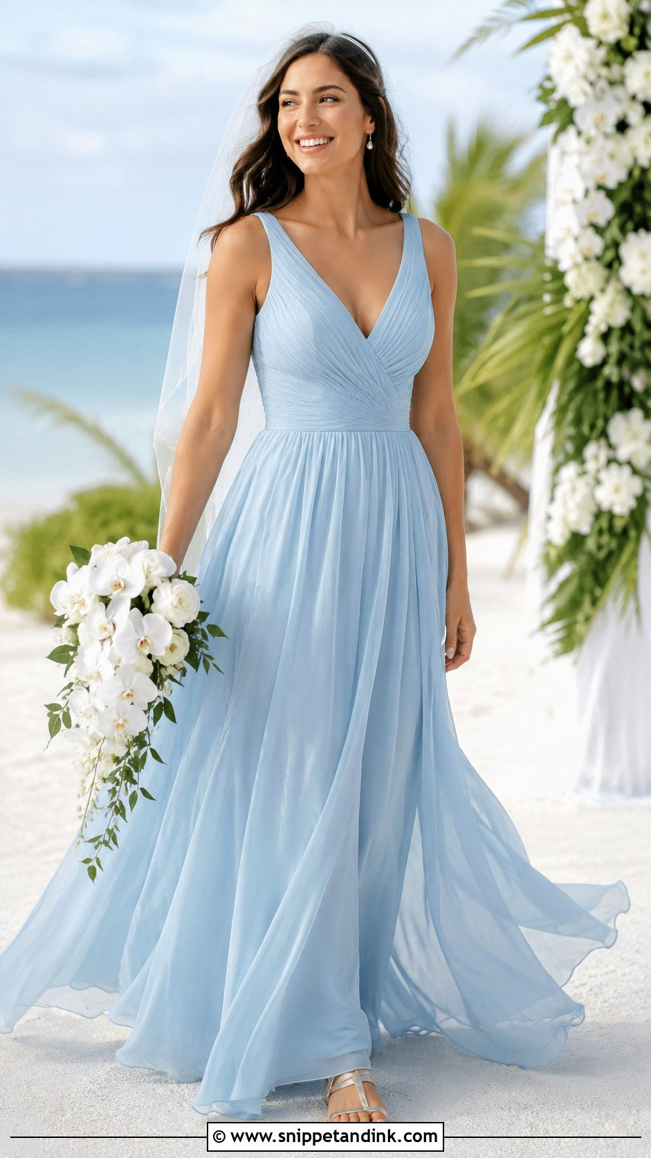 Blue Chiffon Beach Wedding Dress Outfit - Snippet and Ink - 20 Blue Wedding Dress Outfit Ideas
