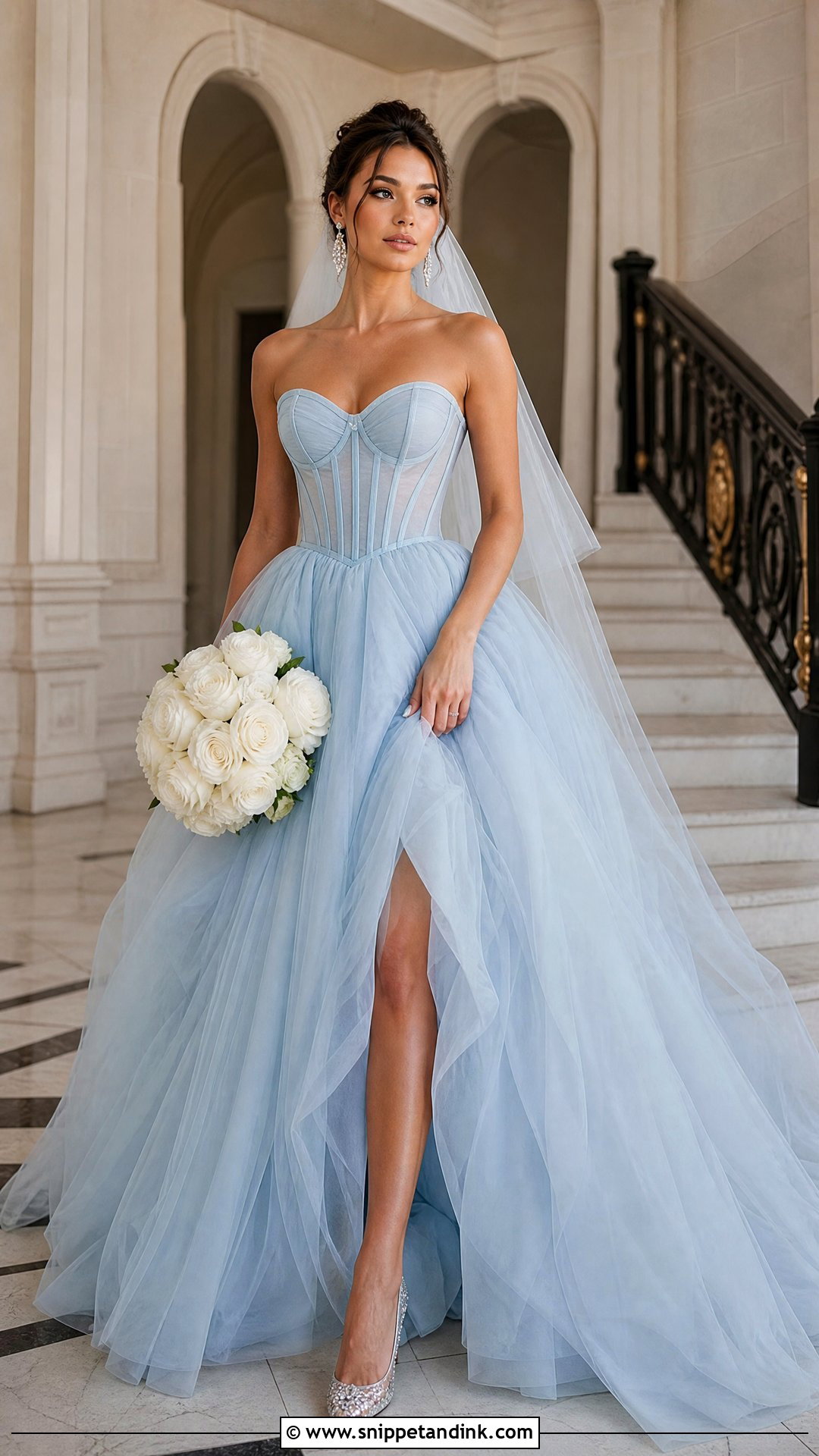 Blue Corset Tulle Bridal Dress - Snippet and Ink - 25 Blue Bridal Dress Ideas