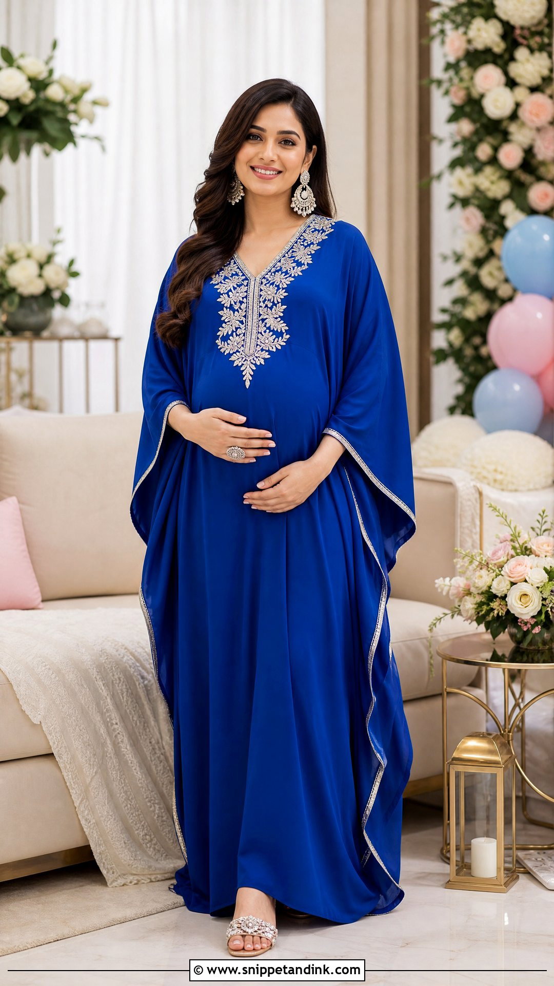 Blue Embroidered Kaftan Godbharai Look - Snippet and Ink - 25 Godbharai Look Ideas