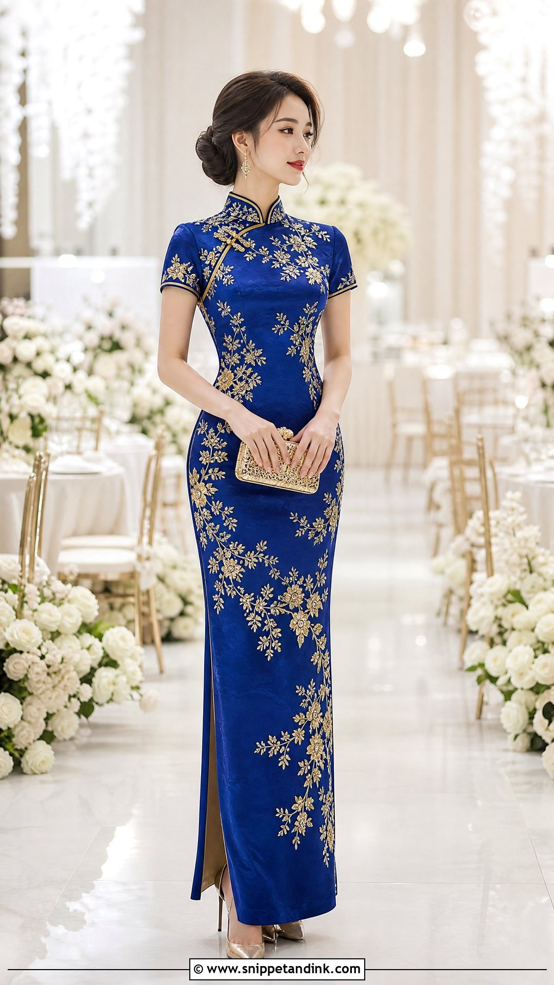 Blue Embroidered Qipao Wedding Dress - Snippet and Ink - 20 Qipao Wedding Dress Ideas