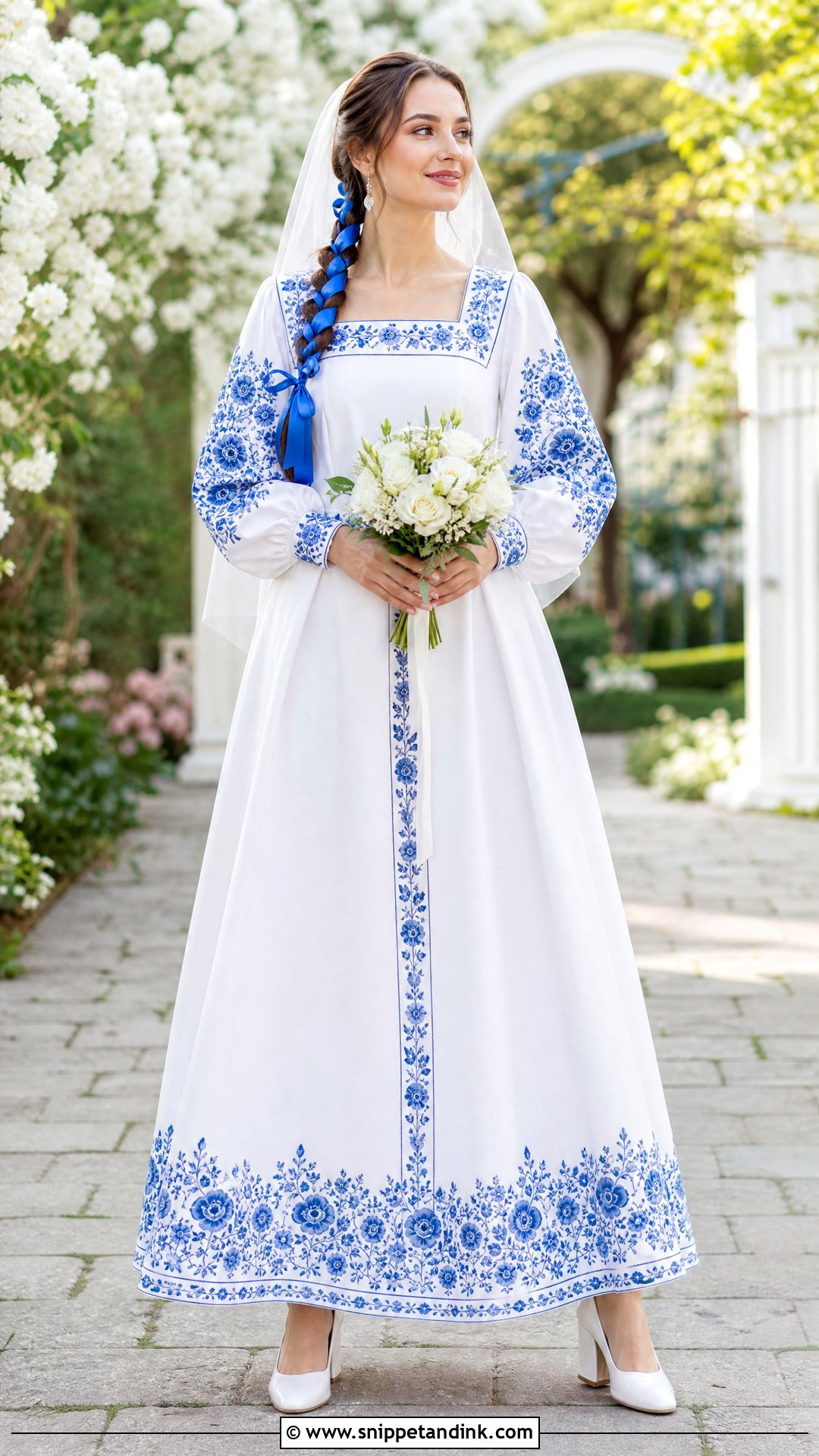 Blue Embroidered Ukrainian Wedding Dress - Snippet and Ink - 20 Ukrainian Wedding Dress Ideas