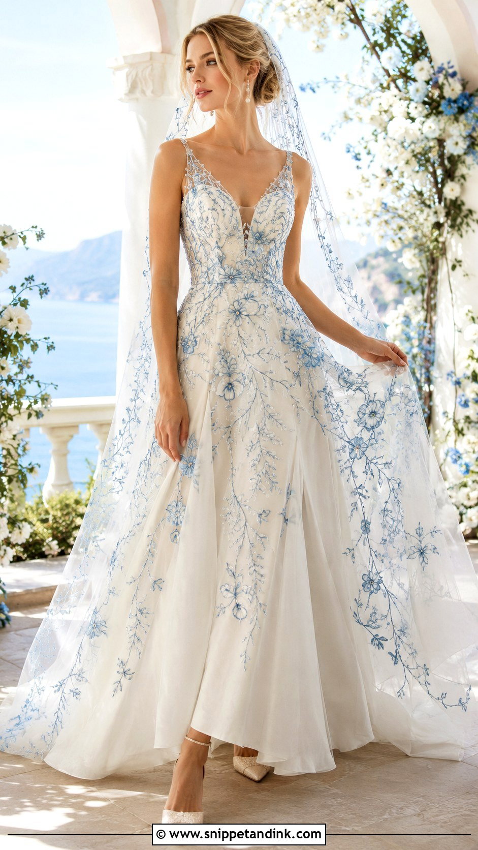 Blue Embroidered Wedding Dress - Snippet and Ink - 30 Embroidered Wedding Dress Ideas