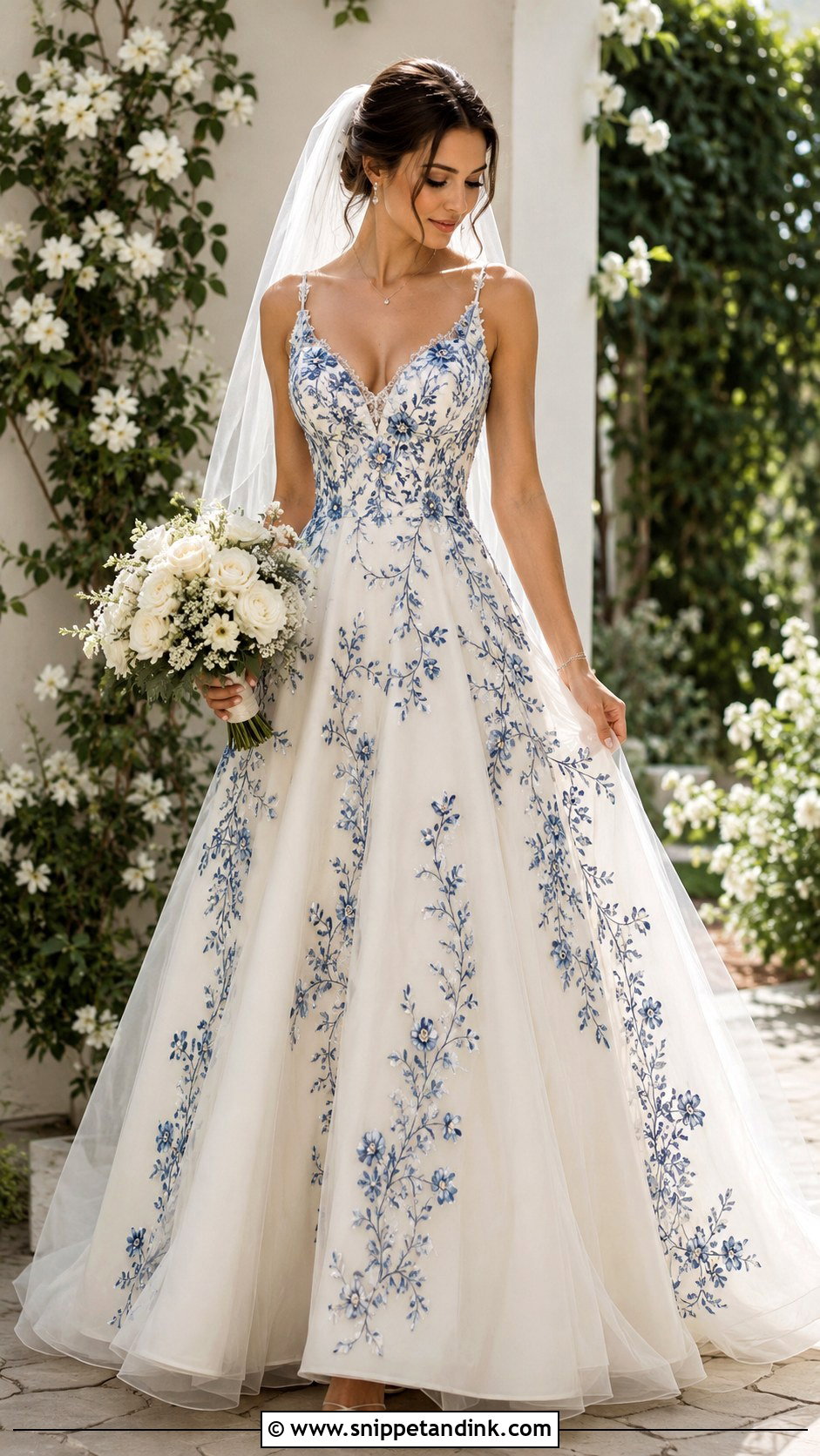 Blue Embroidered Wedding Dress - Snippet and Ink - 25 Blue Wedding Dresses