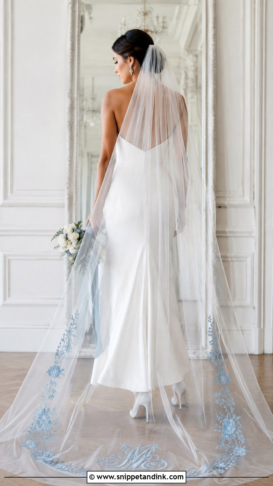 Blue Embroidery Custom Veil - Snippet and Ink - 25 Custom Veil Ideas