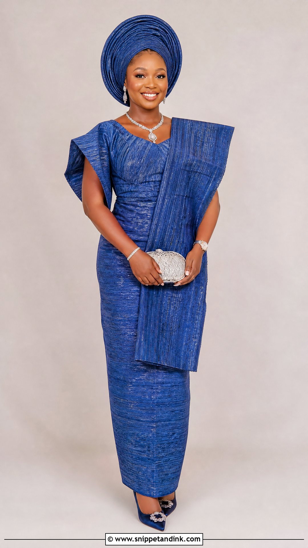 Blue Etu Aso Oke Bridal Attire - Snippet and Ink - 25 Yoruba Bride Traditional Attire Ideas