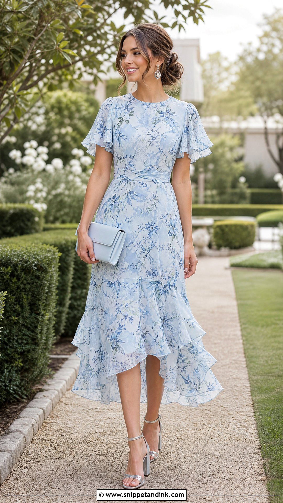 Blue Floral Dress Garden Party Wedding Outfit - Snippet and Ink - 25 Garden Party Wedding Attire Ideas