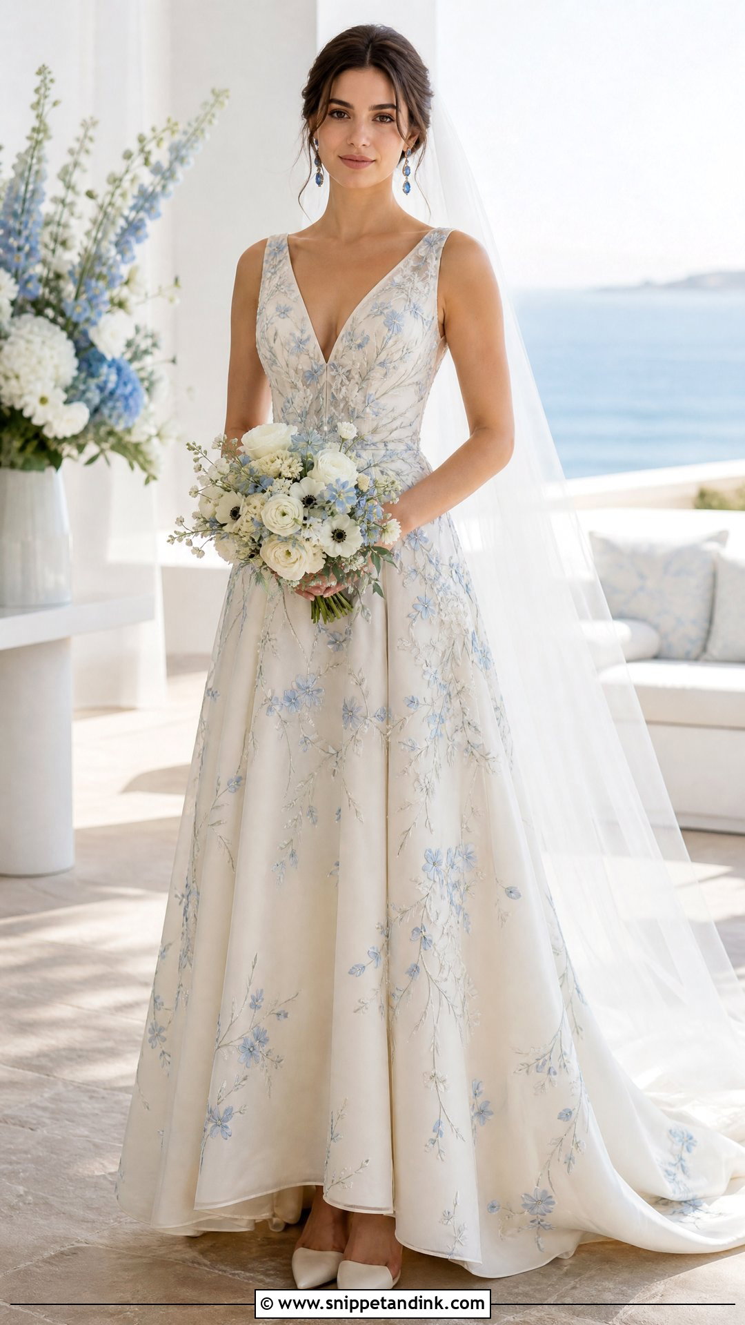 Blue Floral Embroidered Bridal Dress - Snippet and Ink - 25 Floral Bridal Dress Ideas