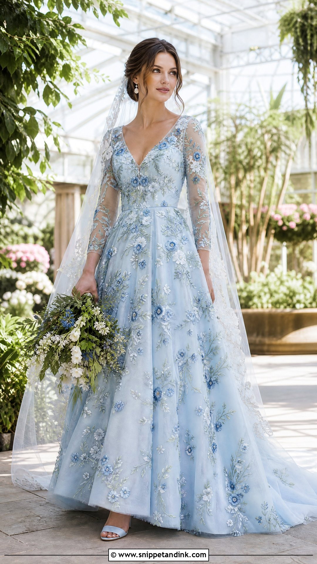 Blue Floral Embroidered Bridal Dress - Snippet and Ink - 25 Blue Bridal Dress Ideas