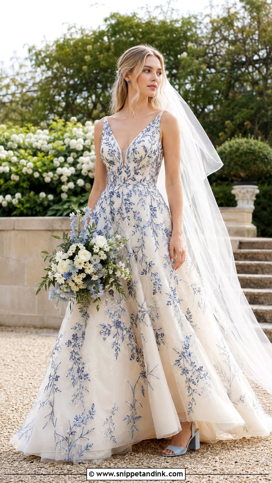 Blue Floral Embroidered Bridal Gown - Snippet and Ink - 20 Blue Bridal Ideas