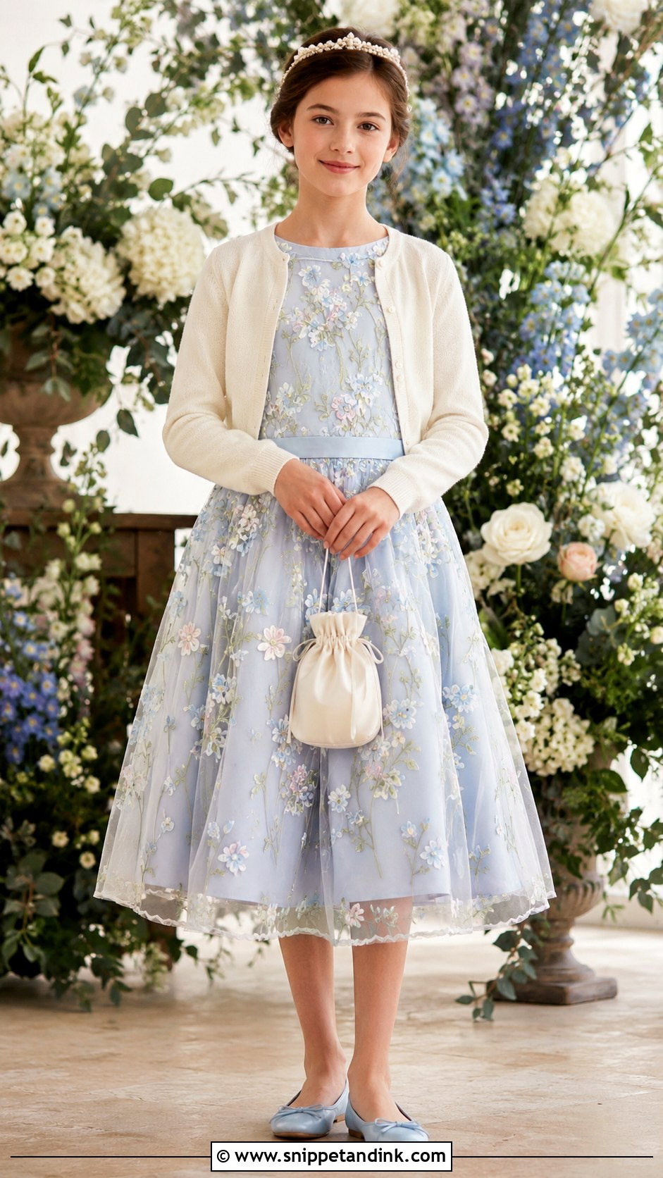 Blue Floral Embroidered Girls Wedding Dress - Snippet and Ink - 20 Girls Kids Wedding Dresses