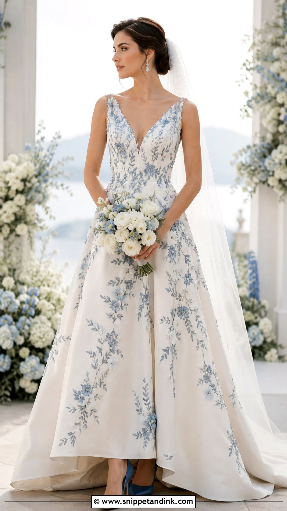 Blue Floral Embroidered Wedding Dress - Snippet and Ink - 20 Flowered Wedding Dress Ideas