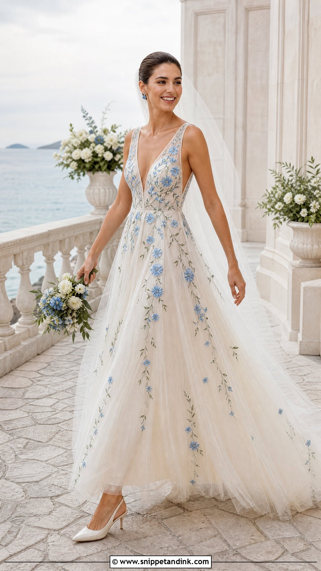 Blue Floral Embroidered Wedding Dress - Snippet and Ink - 20 Wedding Dress Floral Embroidery Ideas