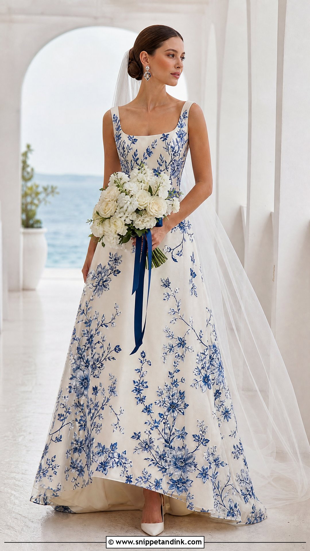Blue Floral Embroidered Wedding Dress - Snippet and Ink - 20 Wedding Dress Flowers Embroidery