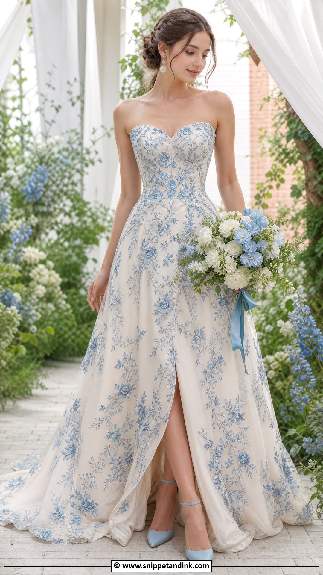 Blue Floral Embroidered Wedding Dress - Snippet and Ink - 35 Blue Wedding Dress Ideas
