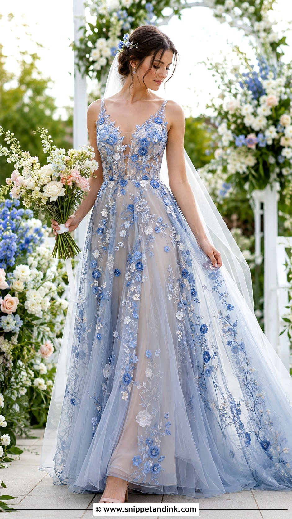 Blue Floral Embroidered Wedding Gown - Snippet and Ink - 25 Blue Wedding Gowns