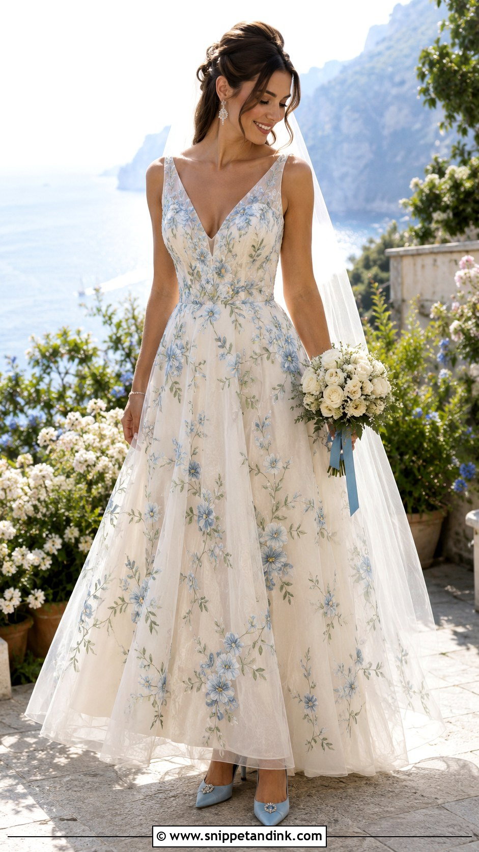 Blue Floral Embroidered Wedding Gown - Snippet and Ink - 20 Floral Flower Wedding Dress Gown Ideas