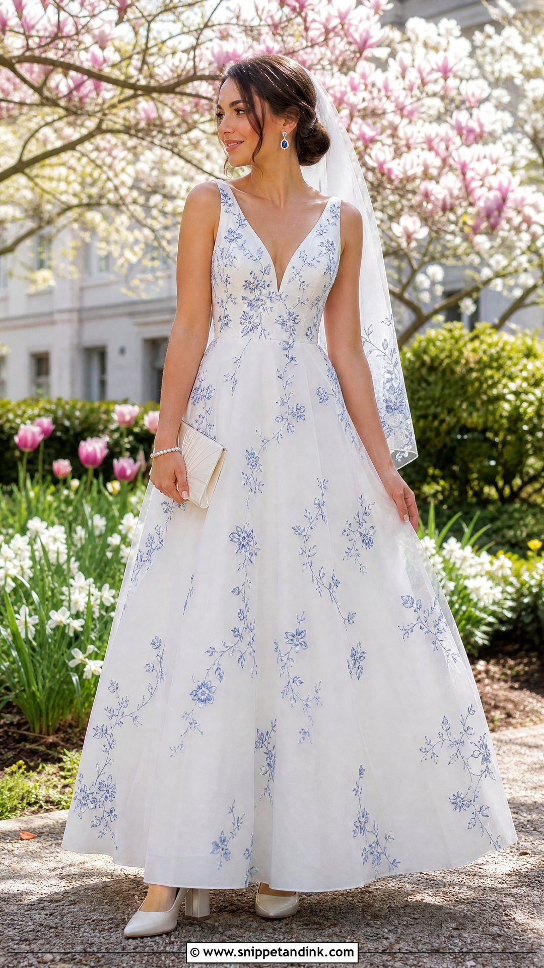 Blue Floral Embroidered Wedding Gown - Snippet and Ink - 20 Blue Bride Ideas