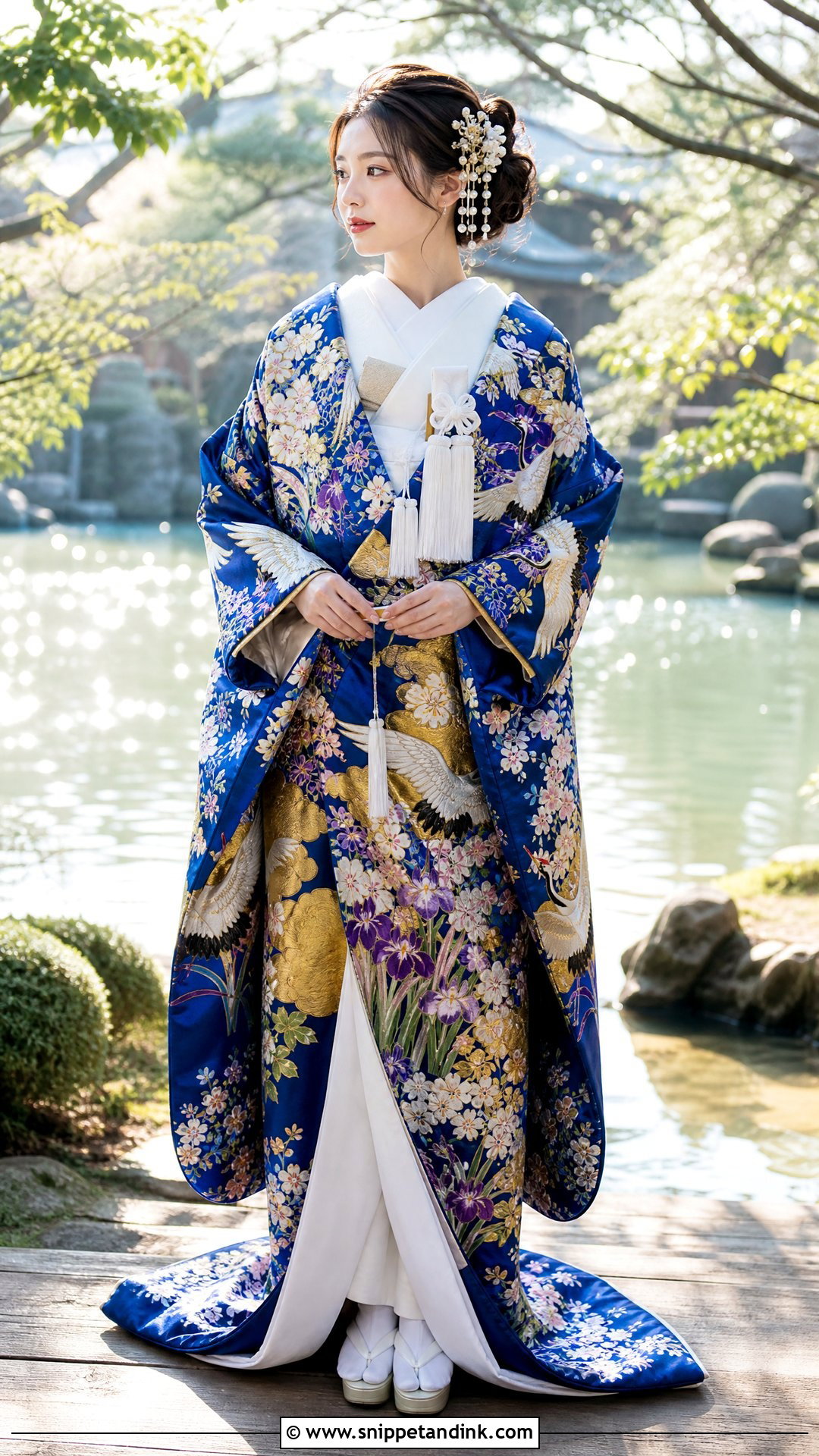 Blue Floral Iro Uchikake Japanese Wedding Dress - Snippet and Ink - 20 Japanese Wedding Dresses