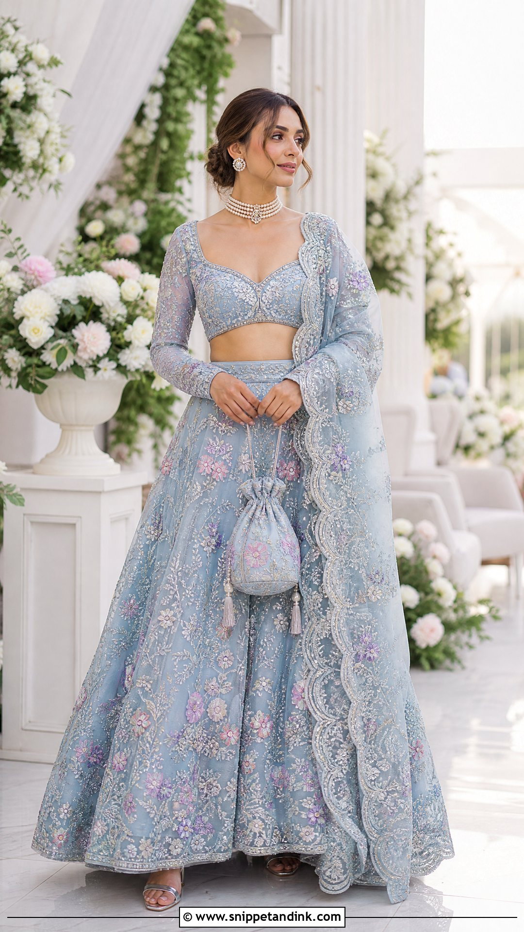 Blue Floral Organza Lehenga - Snippet and Ink - 20 Blue Walima Dress Ideas