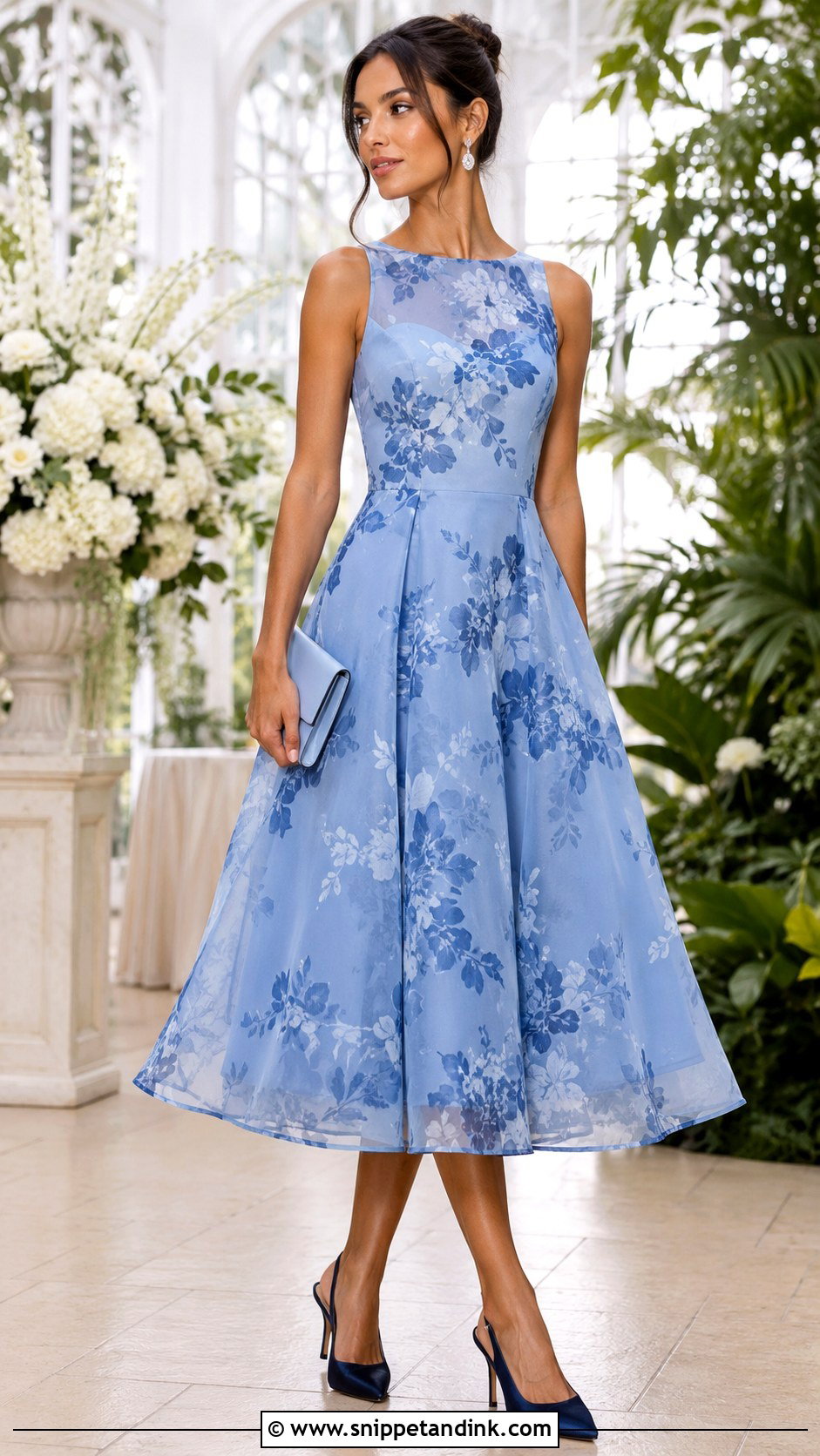Blue Floral Organza Midi Dress - Snippet and Ink - 20 Fancy Dresses for Weddings