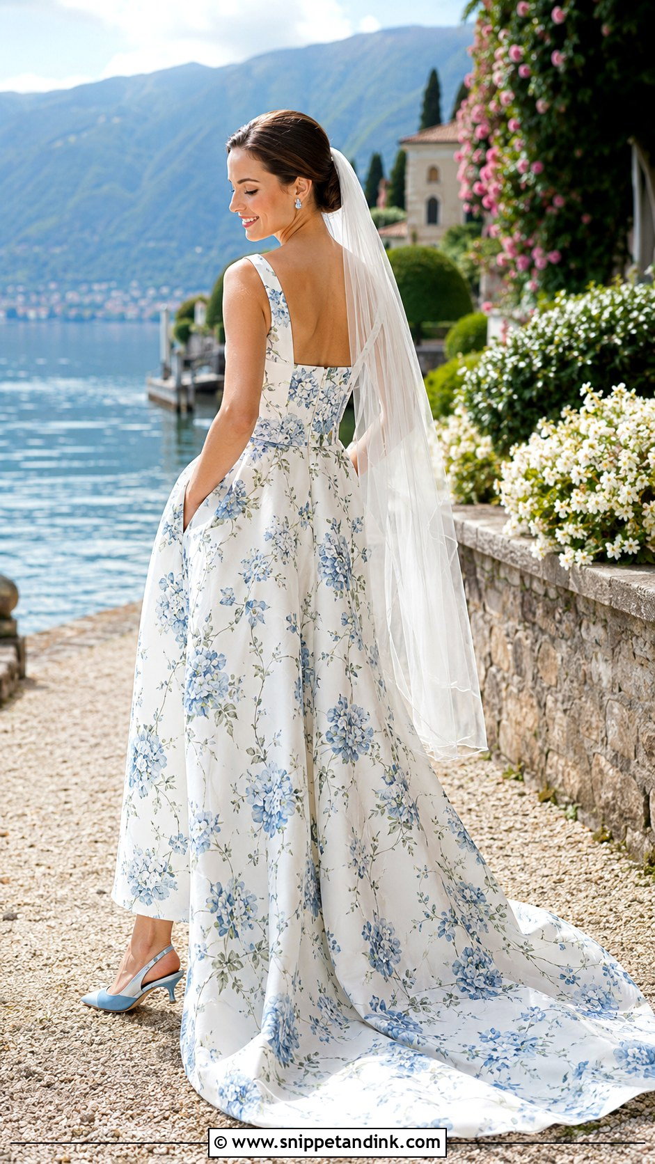 Blue Floral Print Wedding Dress - Snippet and Ink - 20 Floral Print Wedding Dress Ideas