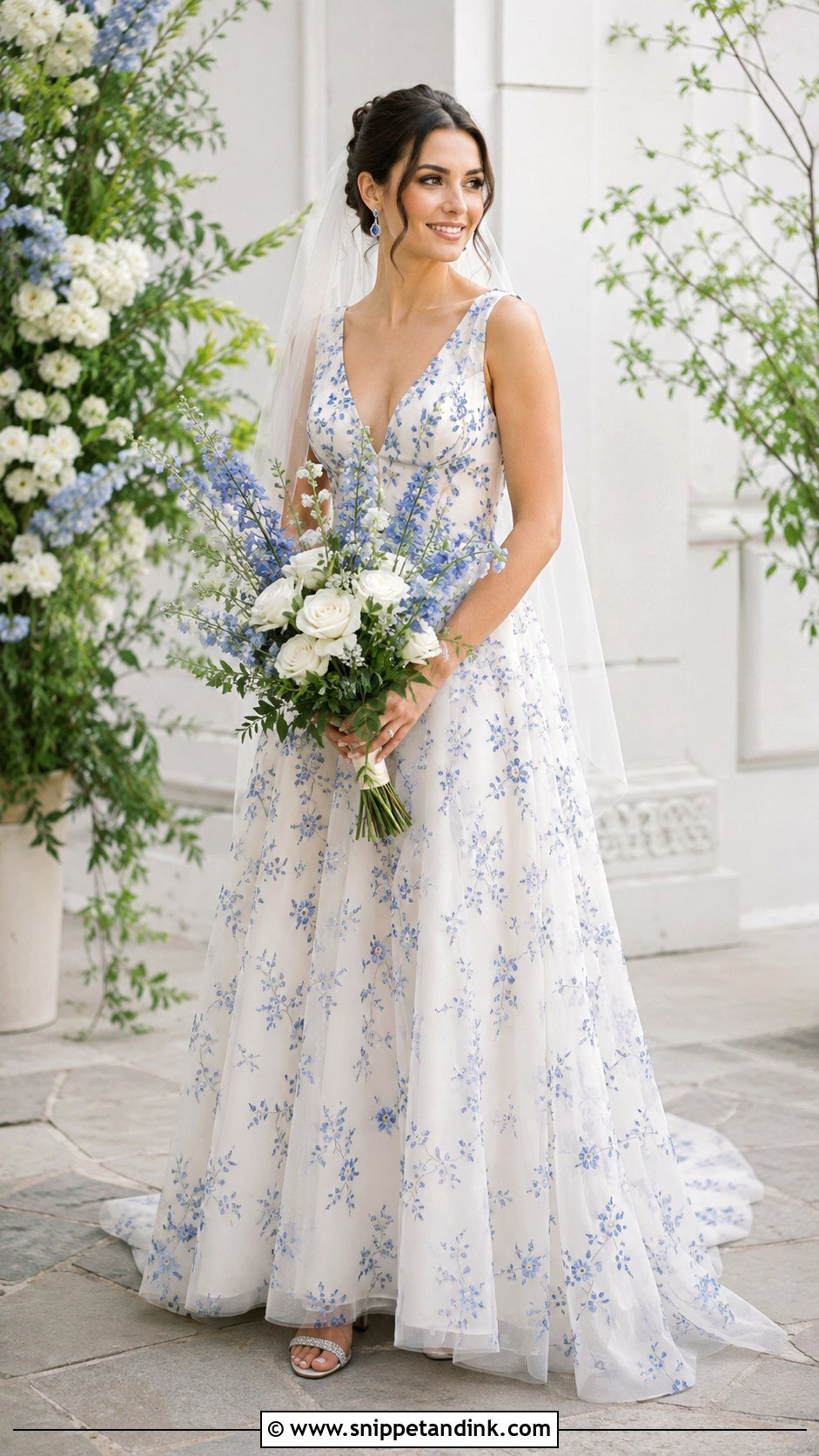 Blue Floral Wedding Dress Bride - Snippet and Ink - 20 Colorful Bride Ideas