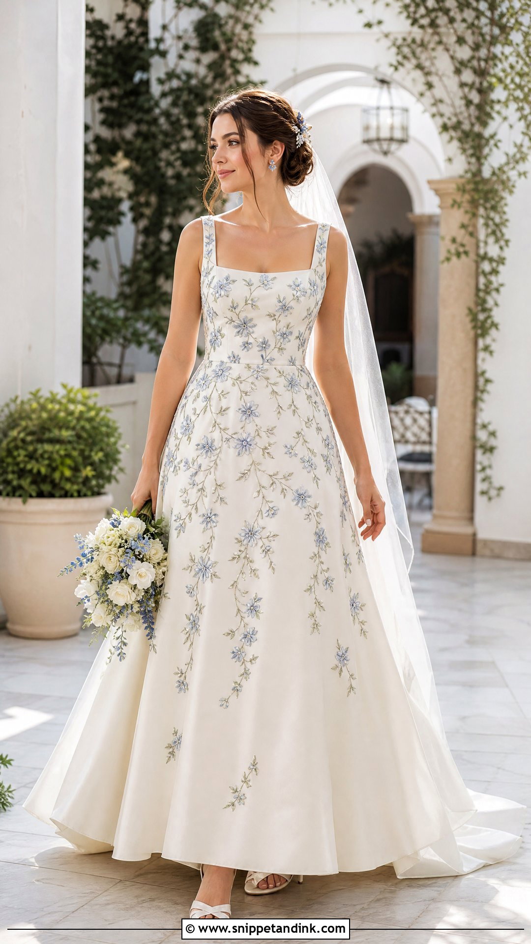 Blue Flower Embroidered Wedding Dress - Snippet and Ink - 20 Wedding Dress with Flower Embroidery Ideas