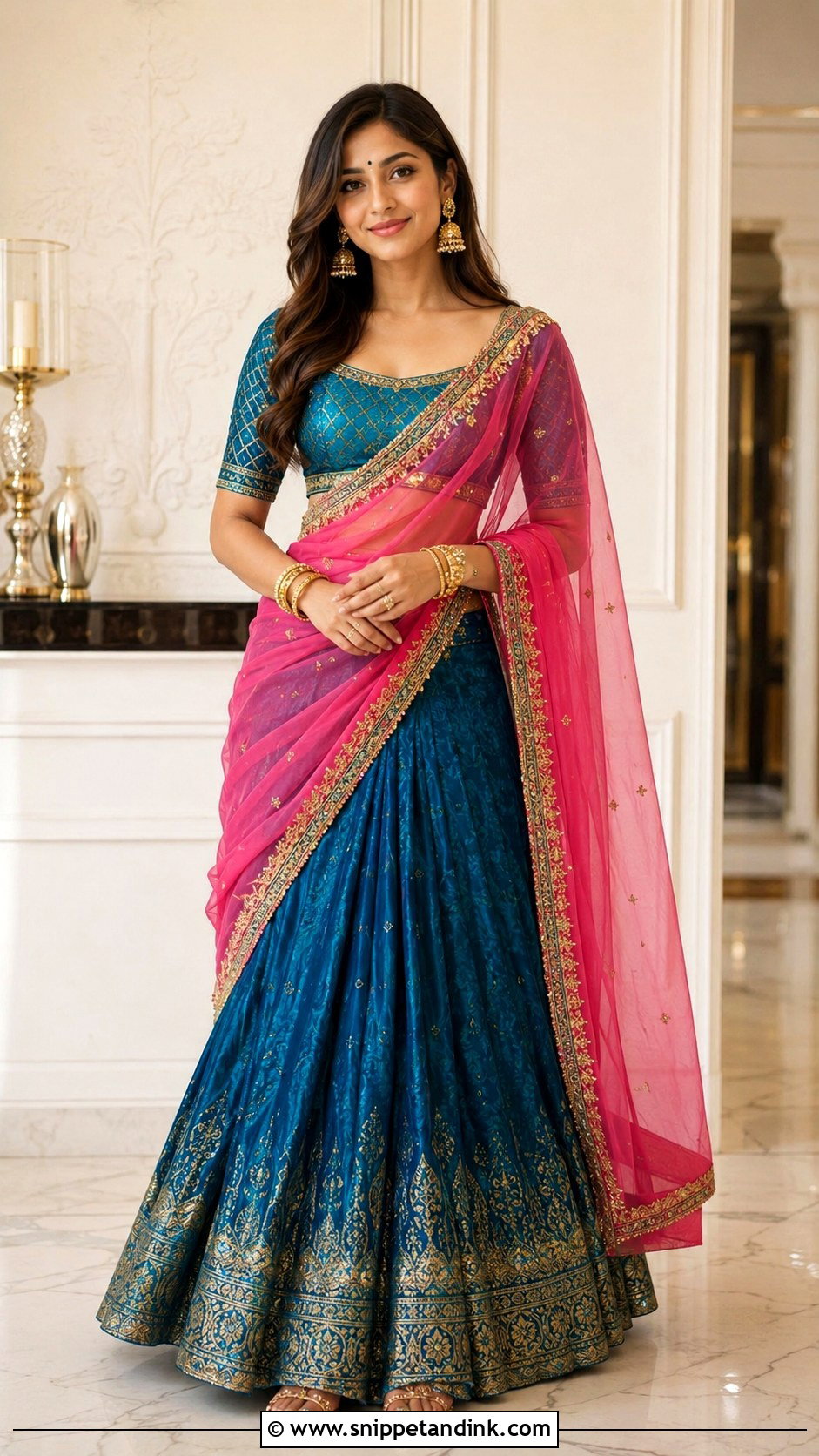Blue Half Saree With Contrast Dupatta - Snippet and Ink - 30 Halfsarees Traditional Ideas
