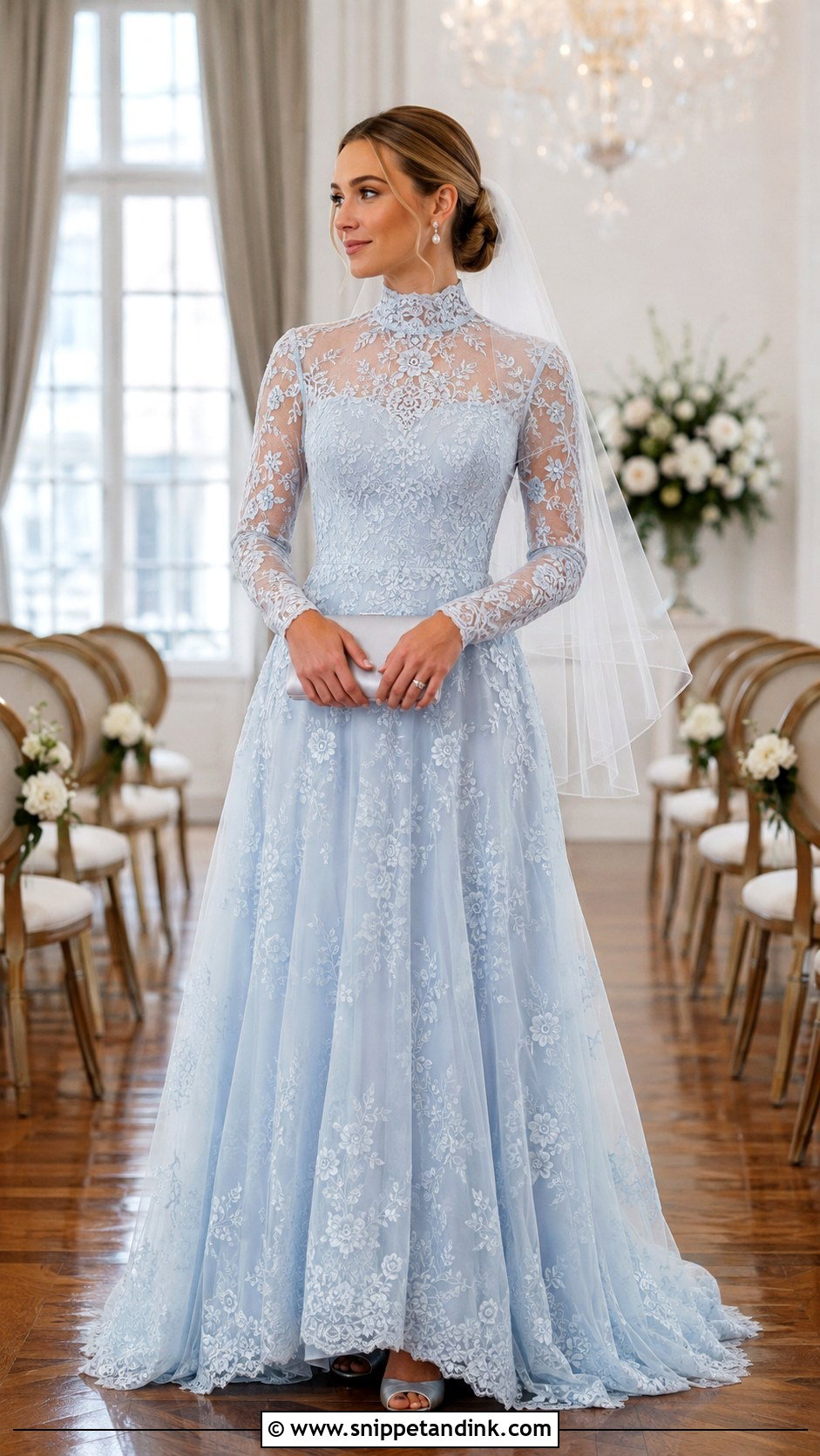 Blue High Neck Bridal Gown - Snippet and Ink - 20 Blue Bridal Gown Ideas