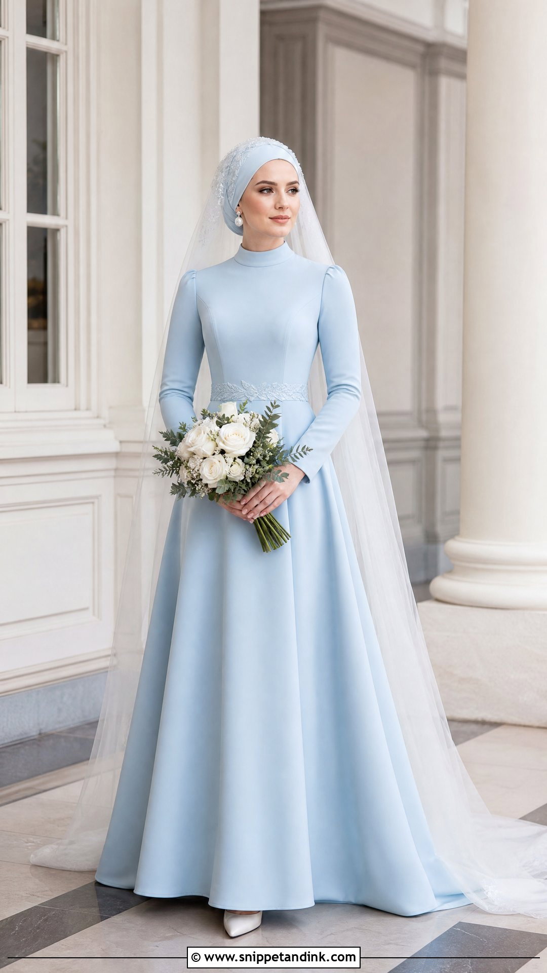 Blue High Neck Modest Bridal Dress - Snippet and Ink - 25 Blue Bridal Dress Ideas