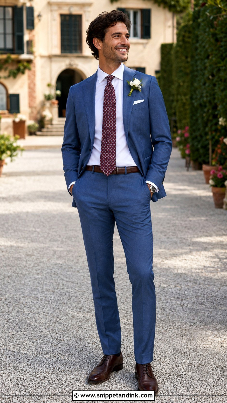 Blue Italian Wedding Suit With Patterned Tie - Snippet and Ink - 20 Italian Wedding Suit Ideas