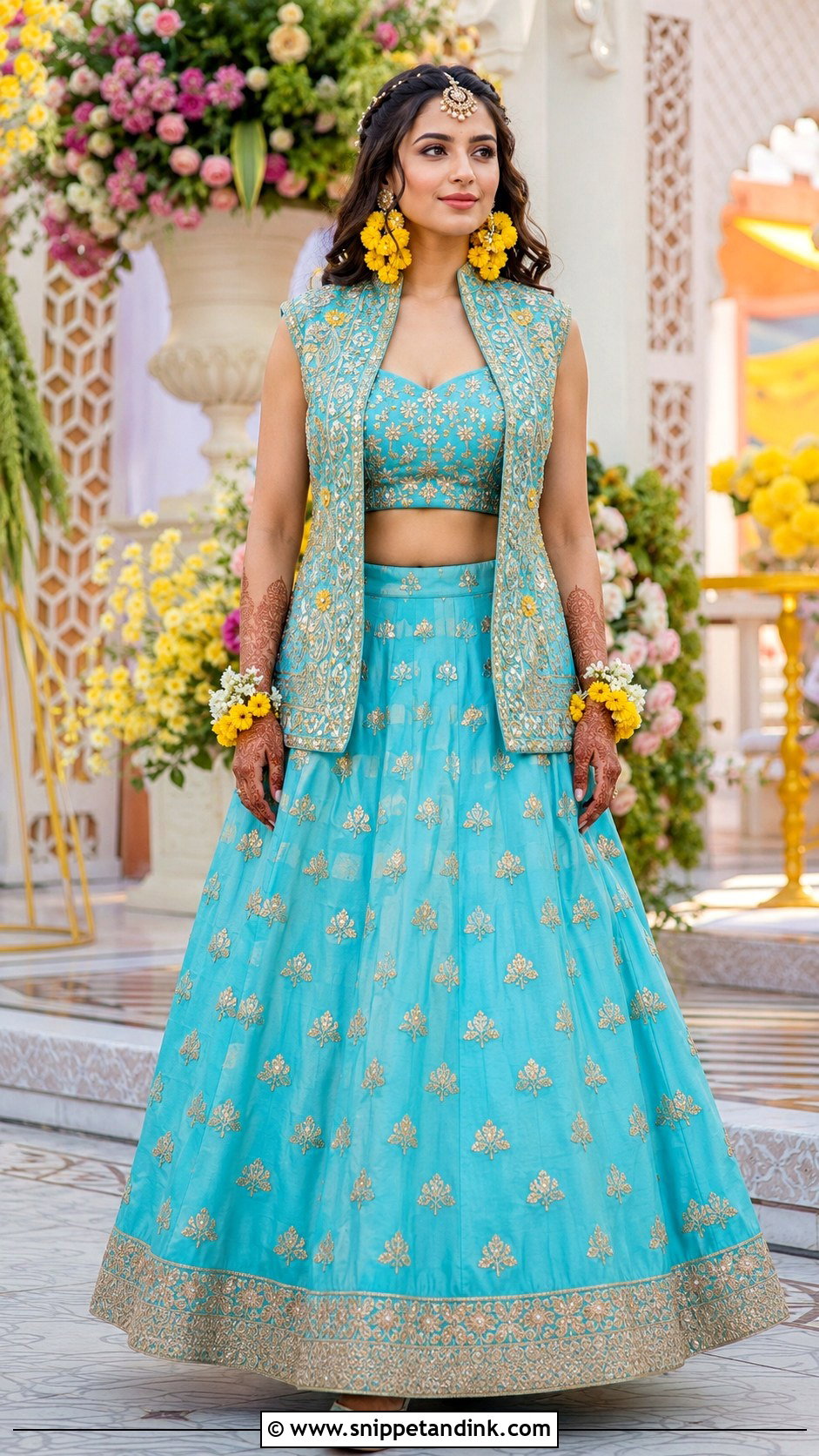 Blue Jacket Lehenga Mehndi Dress - Snippet and Ink - 20 Mehndi Dress for Bridal Ideas