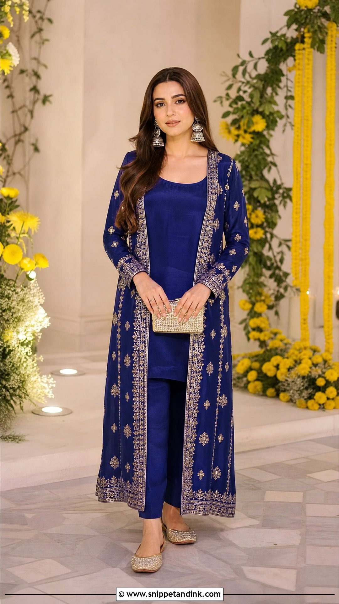 Blue Jacket Suit for Mehndi - Snippet and Ink - 20 Suit for Mehndi Function Ideas