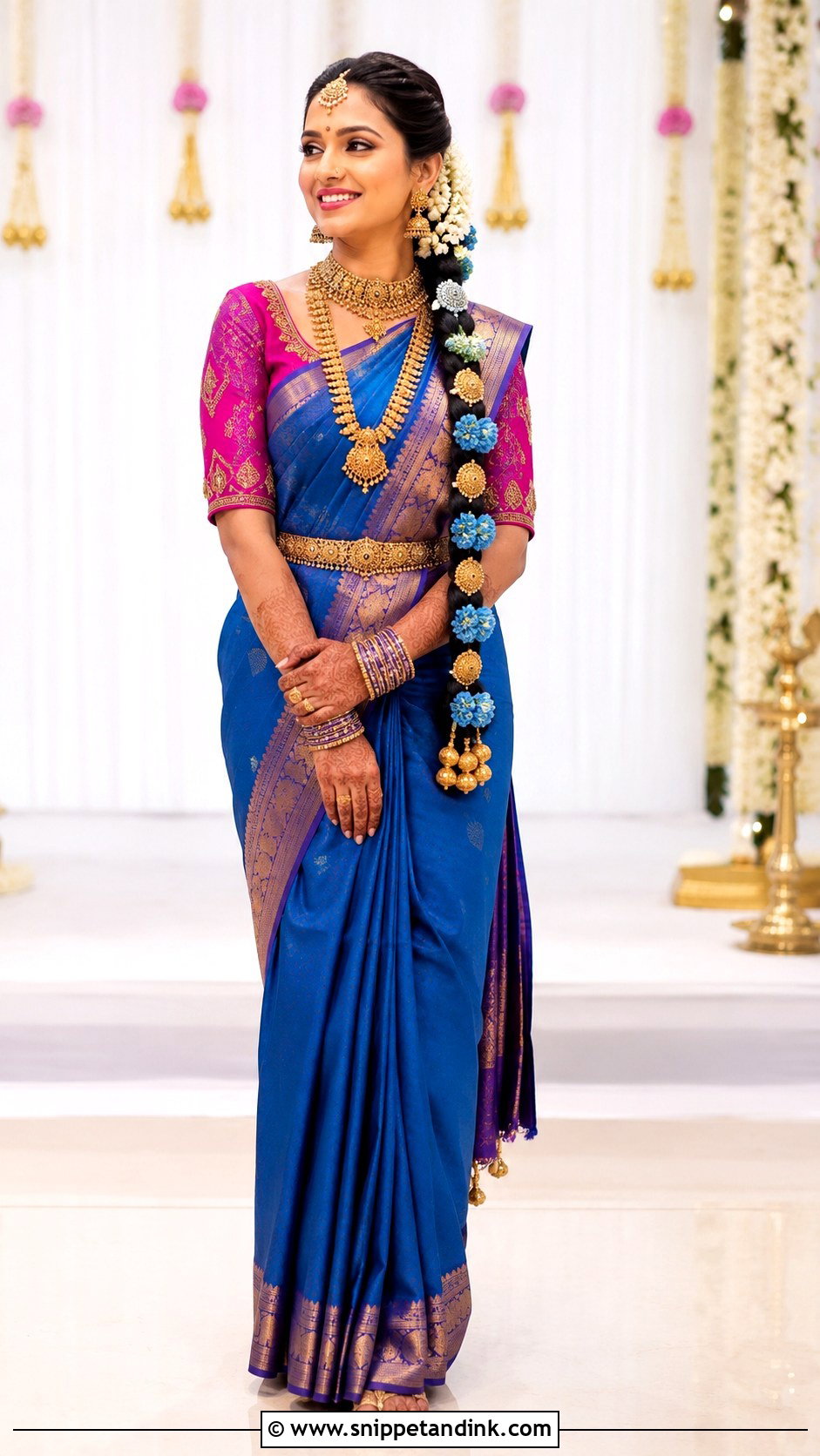 Blue Kanjeevaram Saree Moggina Jade Bride - Snippet and Ink - 25 Moggina Jade Brides Ideas