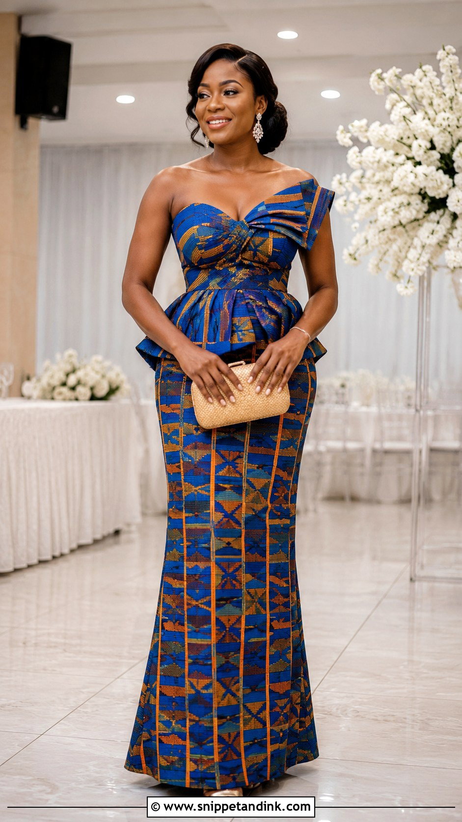 Blue Kente Peplum Wedding Dress - Snippet and Ink - 20 Ghanian Wedding Dress Ideas