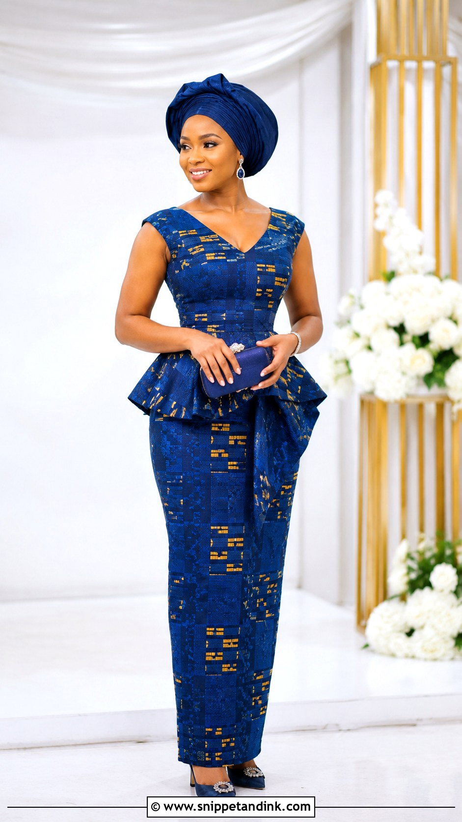 Blue Kente Peplum Wedding Dress - Snippet and Ink - 20 Ghana Traditional Wedding Dresses