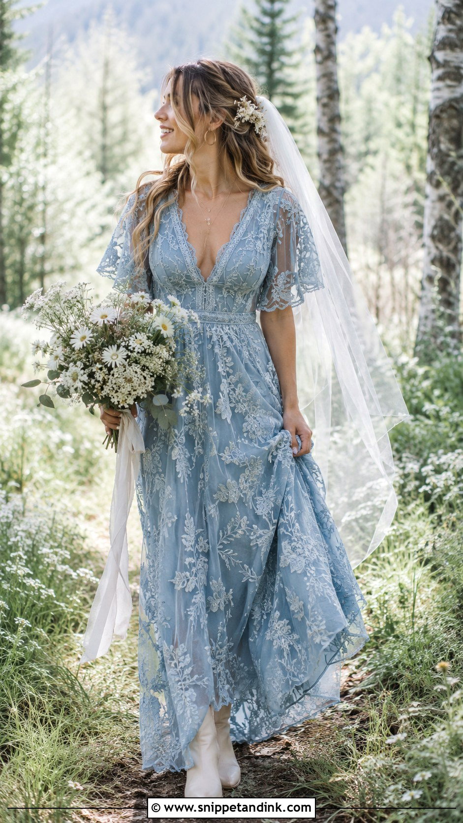 Blue Lace Boho Wedding Dress - Snippet and Ink - 20 Blue Lace Wedding Dress Ideas