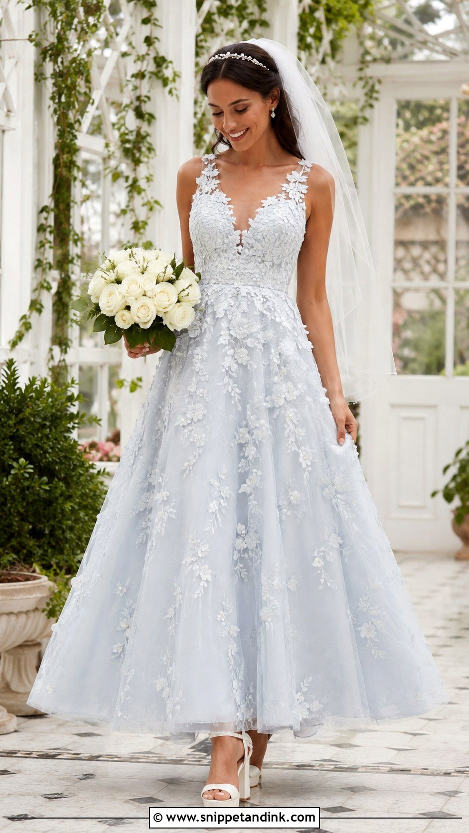 Blue Lace Floral Applique Wedding Dress - Snippet and Ink - 20 Blue Lace Wedding Dress Ideas