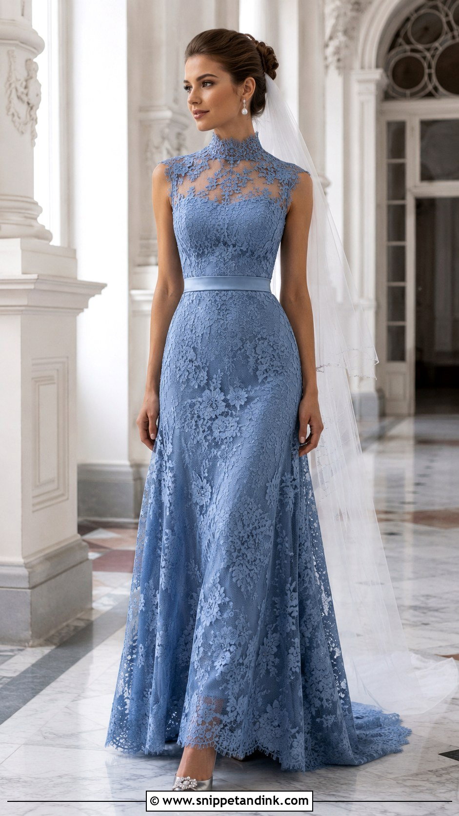 Blue Lace High Neck Wedding Dress - Snippet and Ink - 20 Blue Lace Wedding Dress Ideas