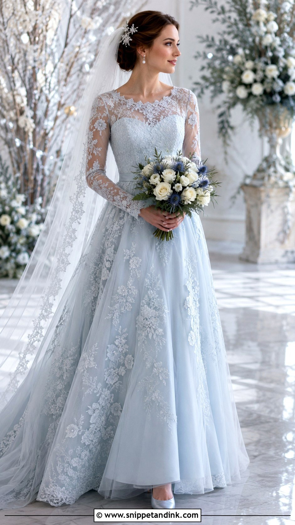 Blue Lace Long Sleeve Wedding Dress - Snippet and Ink - 20 Blue Lace Wedding Dress Ideas