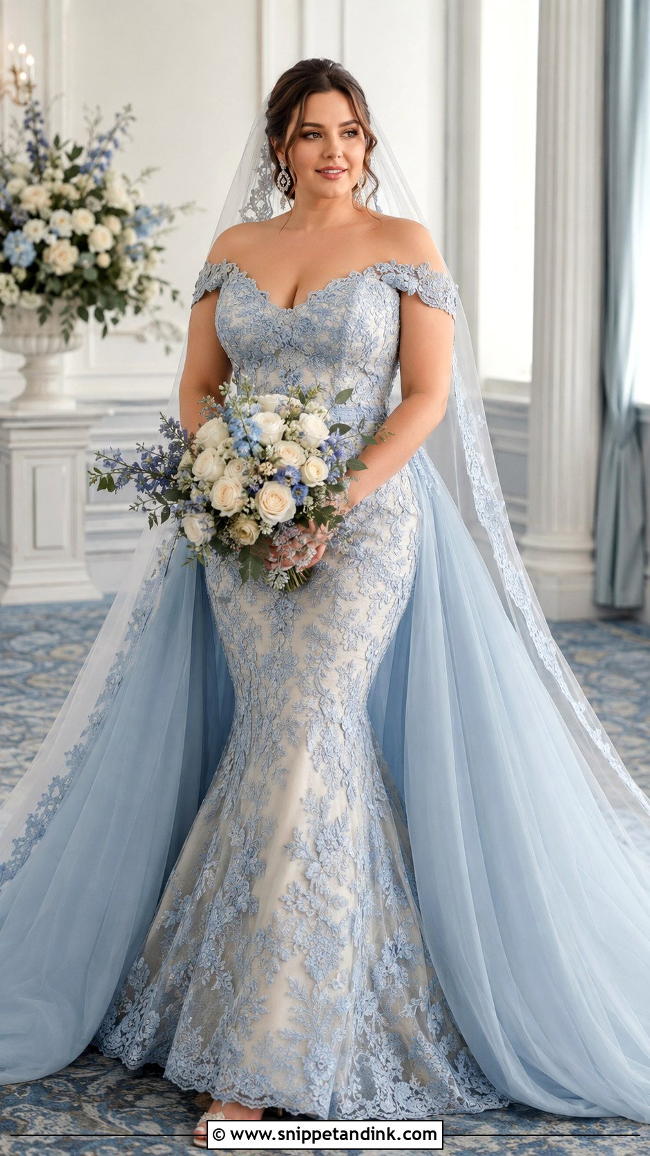 Blue Lace Mermaid Alice in Wonderland Wedding Dress - Snippet and Ink - 20 Alice in Wonderland Wedding Dress Ideas