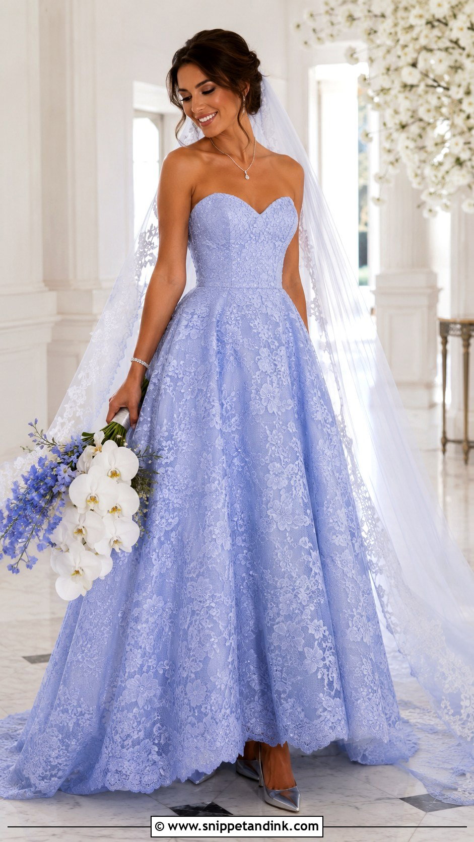 Blue Lace Strapless Wedding Dress - Snippet and Ink - 20 Blue Lace Wedding Dress Ideas