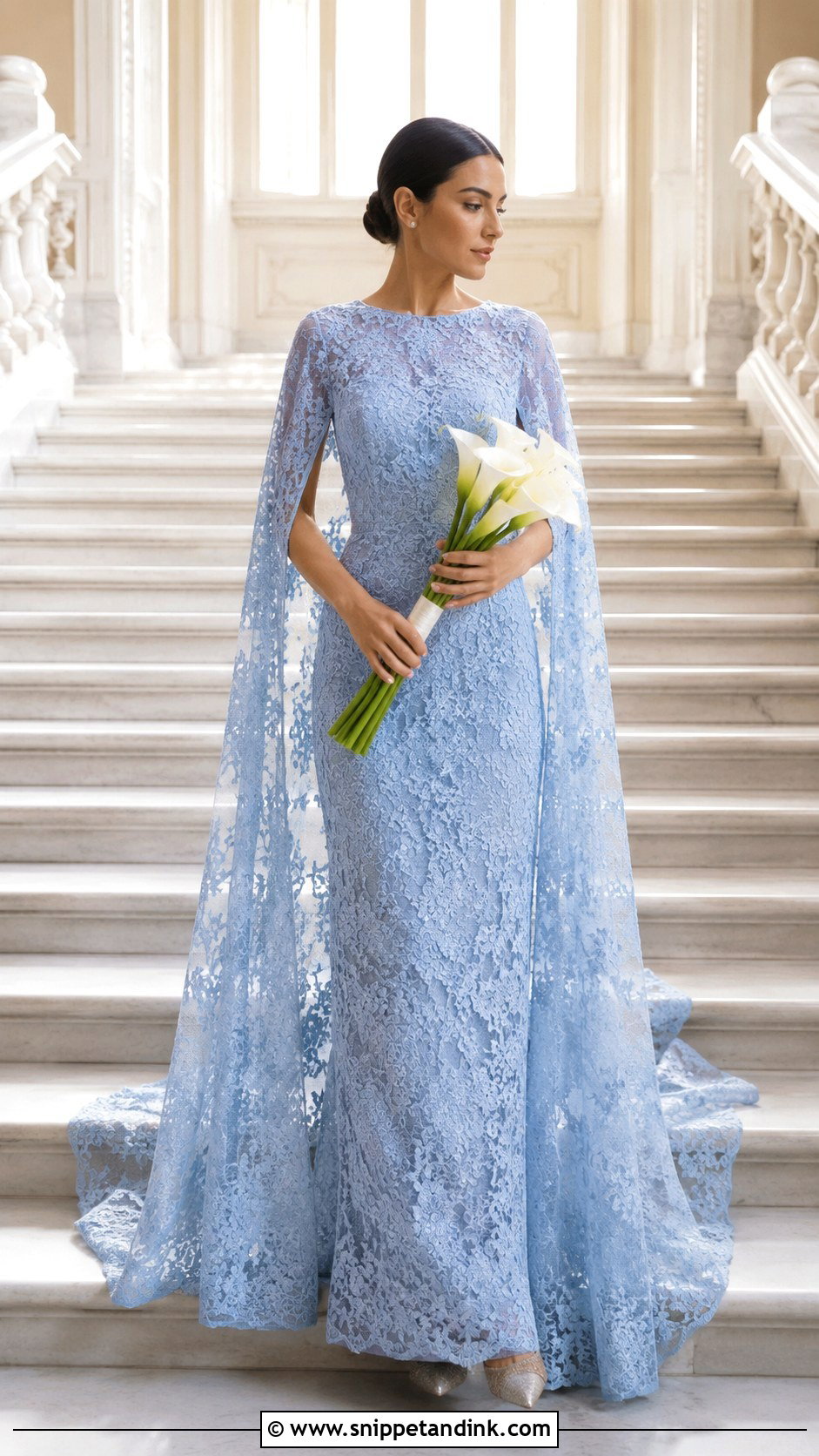 Blue Lace Wedding Dress With Cape - Snippet and Ink - 20 Blue Lace Wedding Dress Ideas