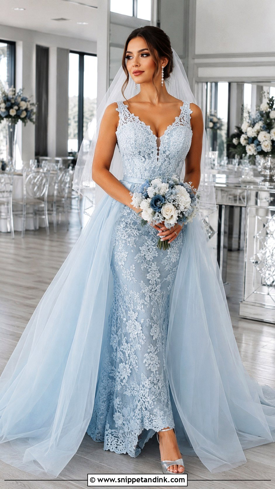 Blue Lace Wedding Dress With Detachable Skirt - Snippet and Ink - 20 Blue Lace Wedding Dress Ideas