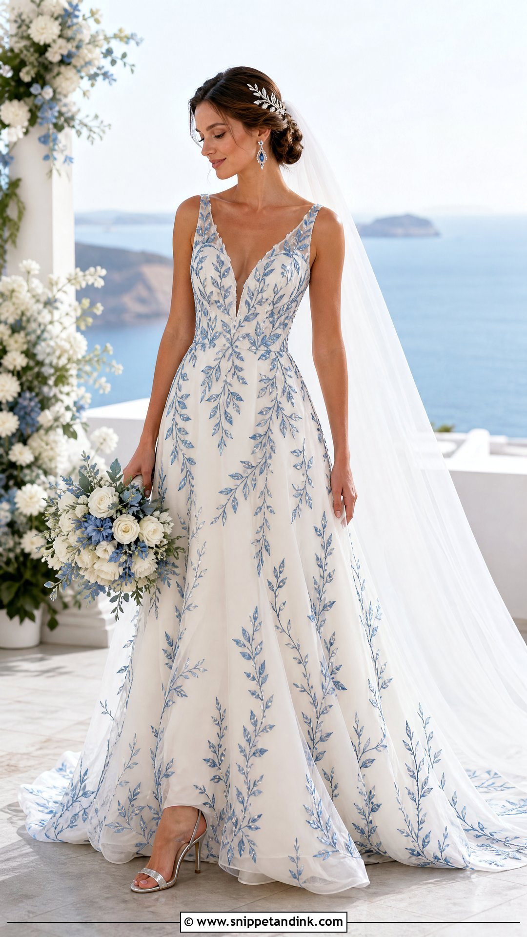 Blue Leaf Embroidery Wedding Dress - Snippet and Ink - 20 Wedding Dress Leaves Ideas