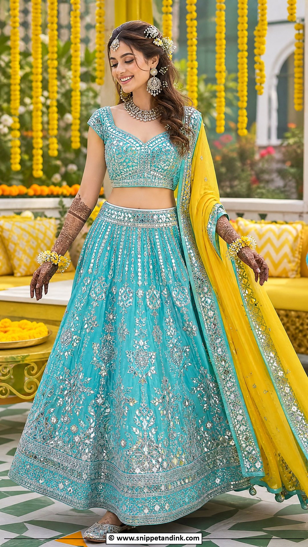 Blue Lehenga Mehendi Outfit - Snippet and Ink - 35 Mehendi Outfits for Bride