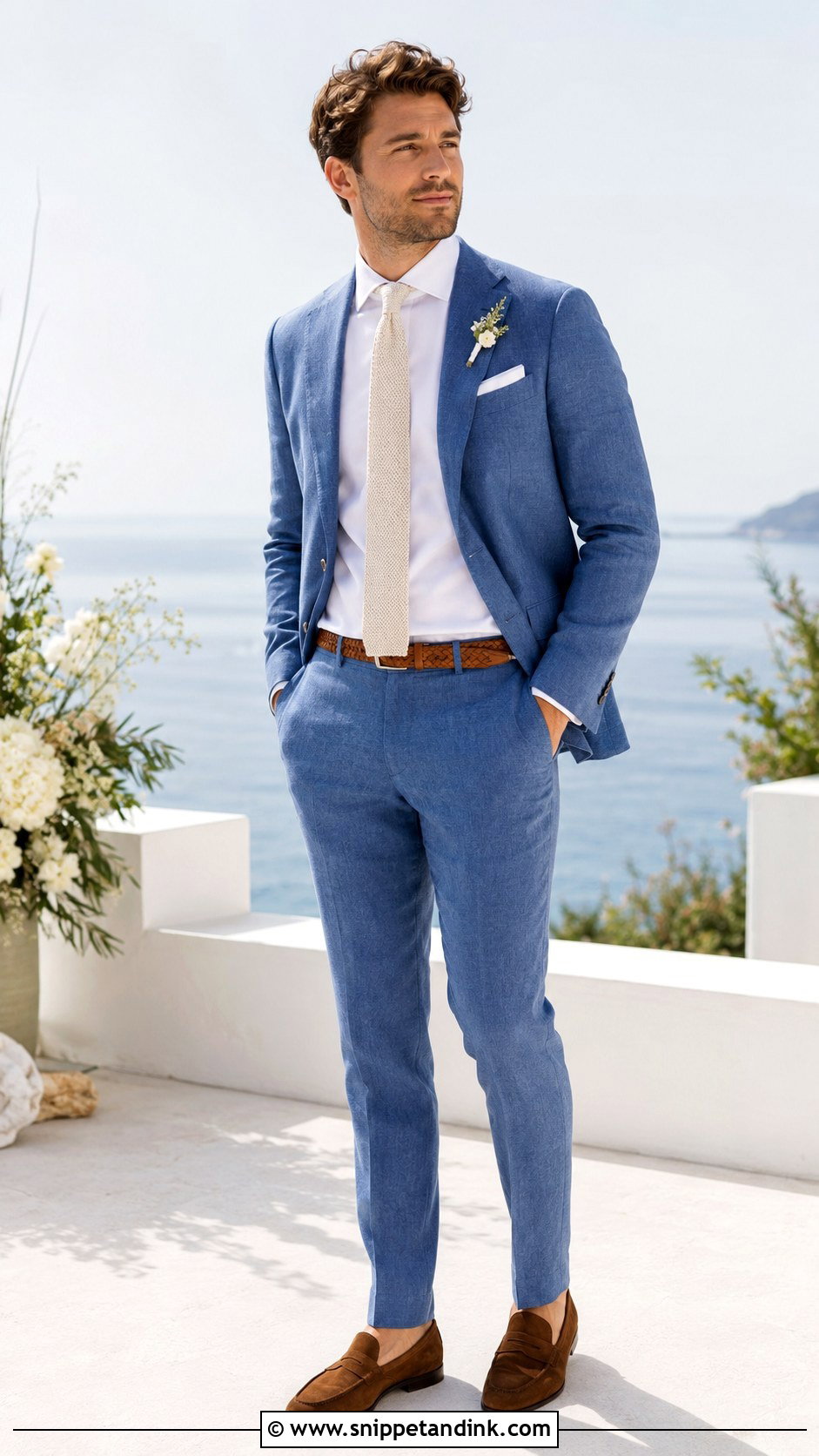 Blue Linen Wedding Suit With Knit Tie - Snippet and Ink - 20 Blue Suits Wedding