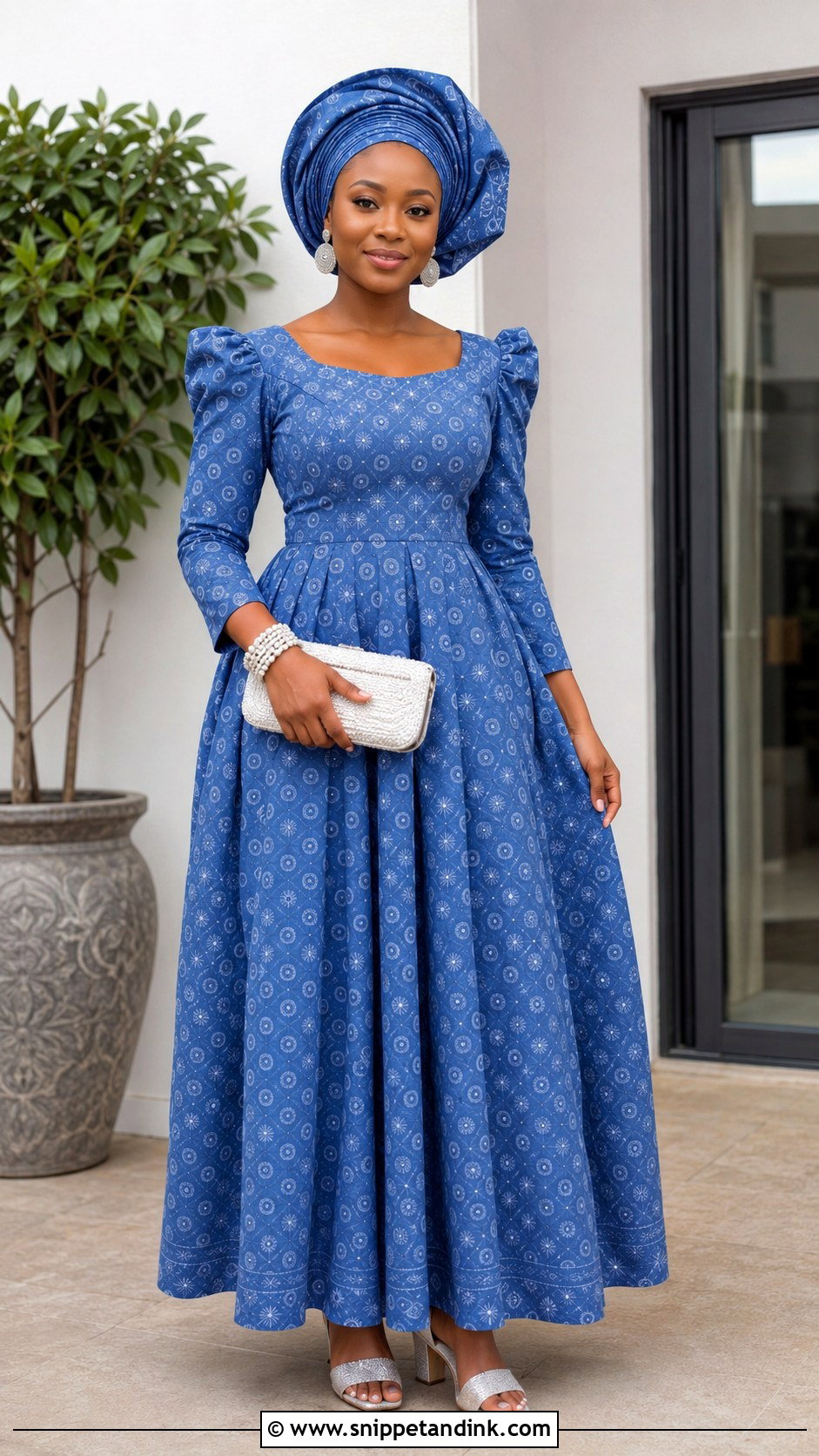 Blue Lobola Dress With Matching Doek - Snippet and Ink - 30 Lobola Dresses for Bride